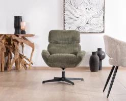 Fauteuil ultra confort tournant 360° en velours côtelé vert doux 