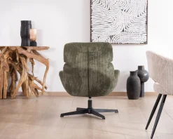 Fauteuil ultra confort tournant 360° en velours côtelé vert doux 