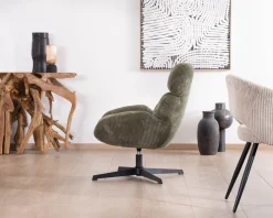 Fauteuil ultra confort tournant 360° en velours côtelé vert doux 