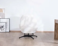 Fauteuil vintage avec pouf en tissu blanc ultra doux 