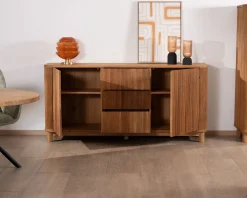 Grand bahut style rétro en chêne huilé 180 cm 