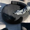 Grand bain de soleil ultra-moelleux en tissu gris foncé "Saint Tropez" diamètre 1m80