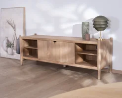 Grand banc TV en manguier esprit japandi 