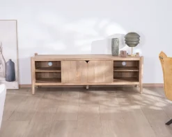 Grand banc TV en manguier esprit japandi 