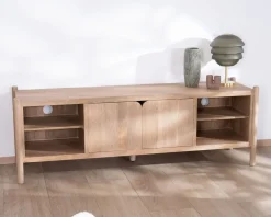 Grand banc TV en manguier esprit japandi 