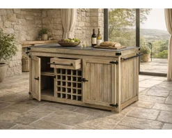 Grand billot de cuisine bois massif plateau pierre 