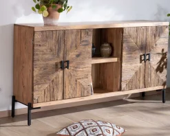 Grand buffet bas acacia massif 175cm style ethnique "Géonidum"