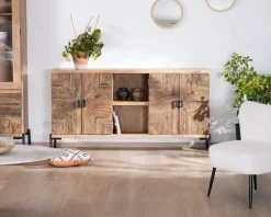 Grand buffet bas acacia massif 175cm style ethnique 