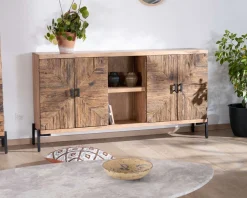 Grand buffet bas acacia massif 175cm style ethnique 