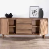 Grand buffet contemporain en manguier avec portes et tiroirs poignées encastrées "Cabure"