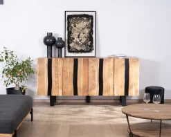 Grand buffet design 190cm en bois massif d’acacia et métal noir "Zen Black"