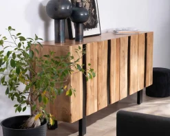 Grand buffet design 190cm en bois massif d’acacia et métal noir 