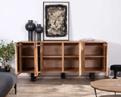 Grand buffet design 190cm en bois massif d’acacia et métal noir 