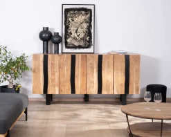 Grand buffet design 190cm en bois massif d’acacia et métal noir 