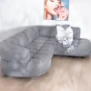 Grand canapé d'angle en tissu tramé gris "Syltan" avec profondeur d'assise réglable électriquement