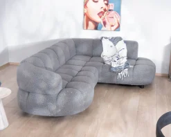Grand canapé d'angle en tissu tramé gris "Syltan" avec profondeur d'assise réglable électriquement