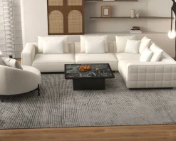 Grand canapé d'angle graphique et ultra cosy en tissu blanc "Sweet Culture"