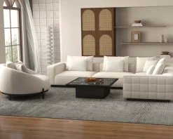 Grand canapé d'angle graphique et ultra cosy en tissu blanc 