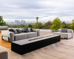 Grand canapé de terrasse droit modulaire esprit décontracté tissu gris "Escale"