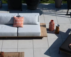 Grand canapé modulaire 5 places de jardin "Eclipse" avec tablette d'angle en teck