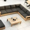 Grand canapé modulaire spécial extérieur en teck et tissu gris foncé "Zénith"