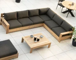 Grand canapé modulaire spécial extérieur en teck et tissu gris foncé "Zénith"