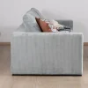 Grand canapé moelleux avec pouf modulaire "Tuléar" en velours côtelé bleu grisé
