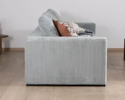 Grand canapé moelleux avec pouf modulaire "Tuléar" en velours côtelé bleu grisé