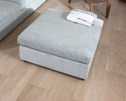 Grand canapé moelleux avec pouf modulaire "Tuléar" en velours côtelé bleu grisé