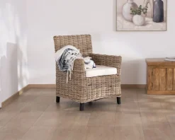 Grand fauteuil de jardin confort en kubu grisé et tissu 