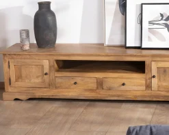 Grand meuble télé 180 cm style campagne chic en manguier 