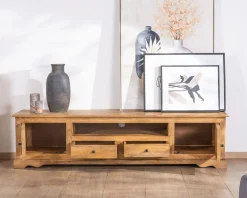 Grand meuble télé 180 cm style campagne chic en manguier 