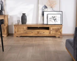 Grand meuble télé 180 cm style campagne chic en manguier 