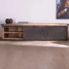 Grand meuble télé "Caractère" 200cm 2 portes 2 tiroirs métal et bois
