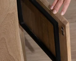 Grand meuble TV 180 cm en manguier massif avec portes, niches et tiroirs 
