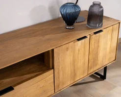 Grand meuble TV 200 cm en teck recyclé "Bahia" style rétro