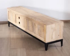 Grand meuble TV bicolore en manguier avec portes, niches et tiroirs "Bocca" 180 cm