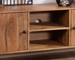 Grand meuble TV 175cm design arrondi vintage acacia massif 
