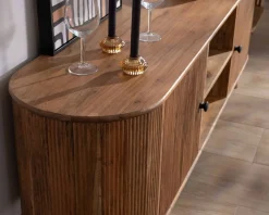 Grand meuble TV 175cm design arrondi vintage acacia massif 