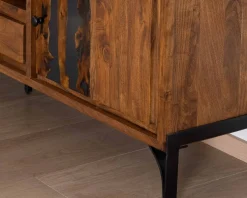 Grand meuble TV 200cm style ethnique avec motif résine 