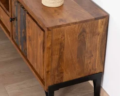 Grand meuble TV 200cm style ethnique avec motif résine 