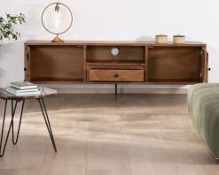 Grand meuble TV 200cm style ethnique avec motif résine 