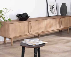 Grand meuble TV contemporain 240cm en manguier 4 portes "Cabure"