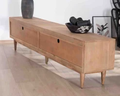 Grand meuble TV contemporain 240cm en manguier 4 portes "Cabure"