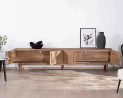 Grand meuble TV contemporain 240cm en manguier 4 portes 