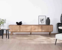Grand meuble TV contemporain 240cm en manguier 4 portes 