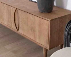 Grand meuble TV contemporain 240cm en manguier 4 portes 