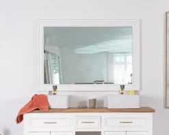 Grand miroir rectangulaire 130x90 cm cadre en acacia blanc "Trégastel"
