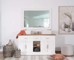 Grand miroir rectangulaire 130x90 cm cadre en acacia blanc 