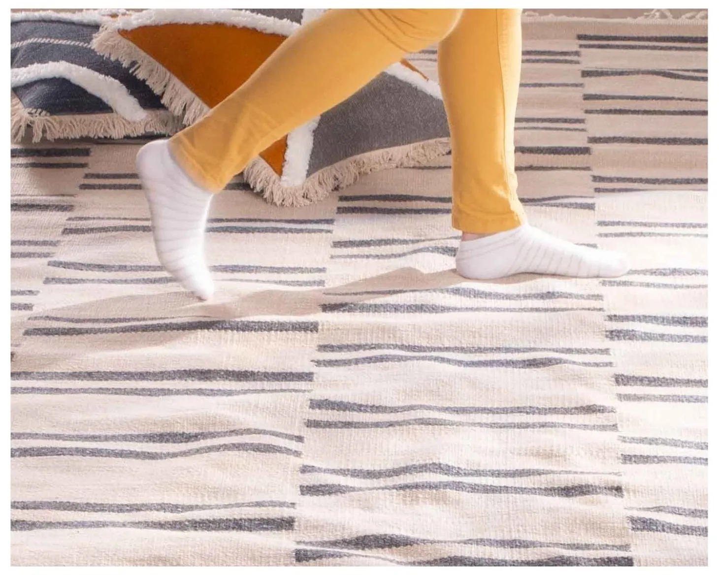 Grand tapis blanc rayé bleu format 200x300cm "Ethnic"